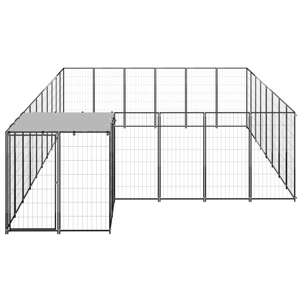 Chenil d'extérieur en acier noir pour chien - Panneaux à mailles - 550x220x110 cm - 16 m²