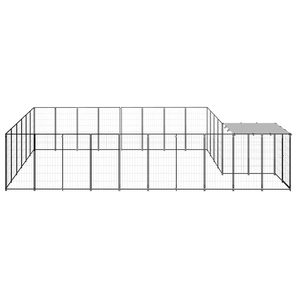 Chenil d'extérieur en acier noir pour chien - Panneaux à mailles - 550x220x110 cm - 16 m²