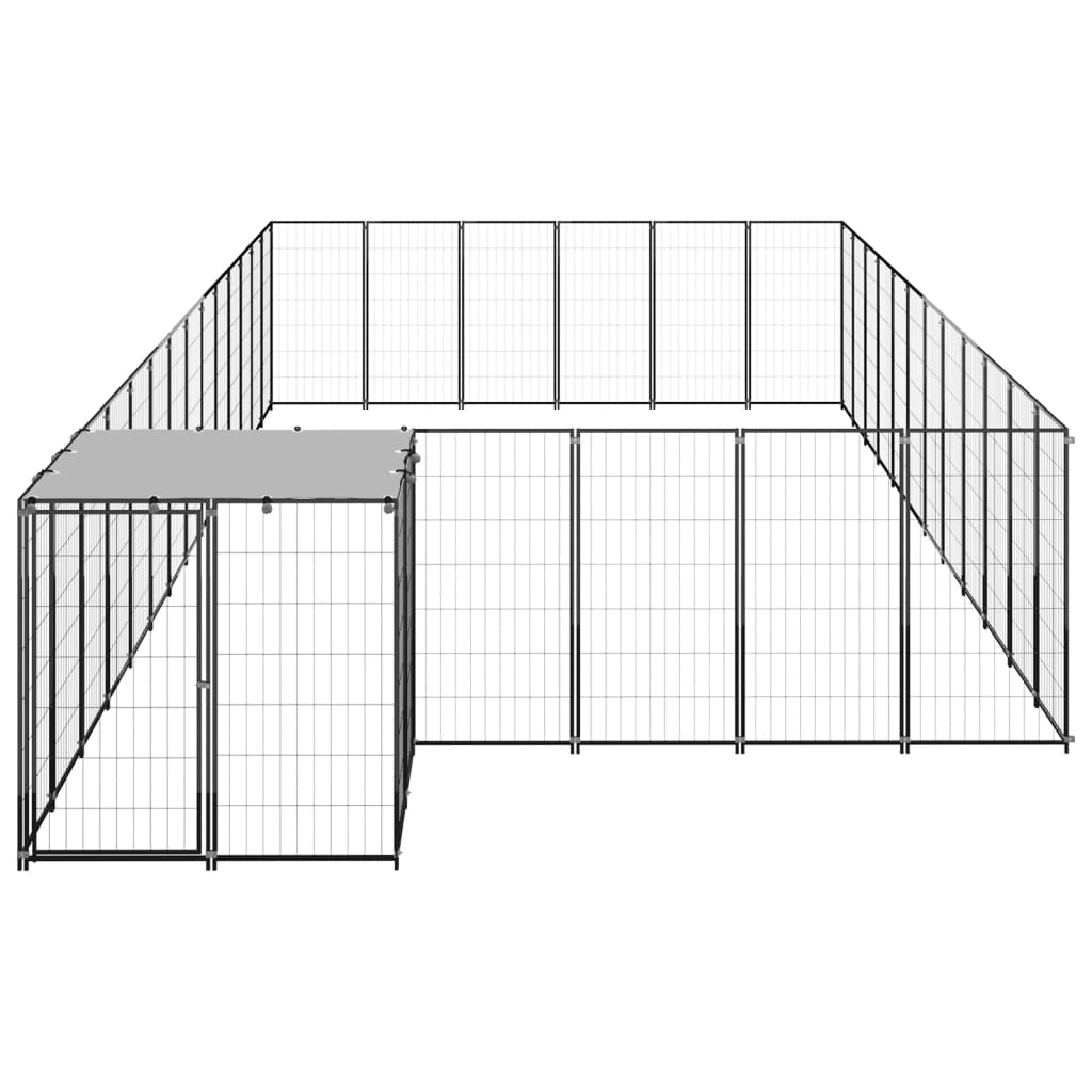 Chenil d'extérieur en acier noir pour chien - Panneaux à mailles - 770 x 330 x 110 cm - 23 m²