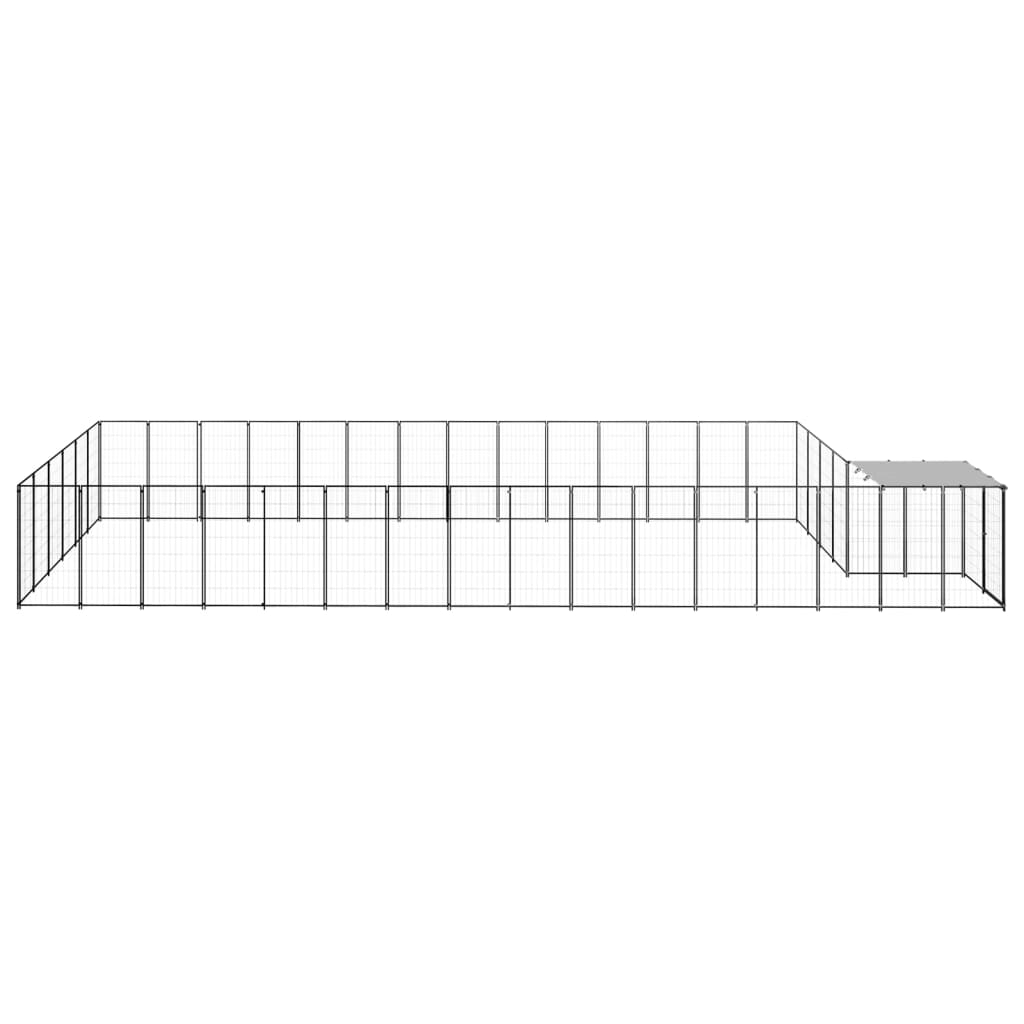 Chenil d'extérieur en acier noir pour chien - Panneaux à mailles - 880 x 330 x 110 cm - 27 m²