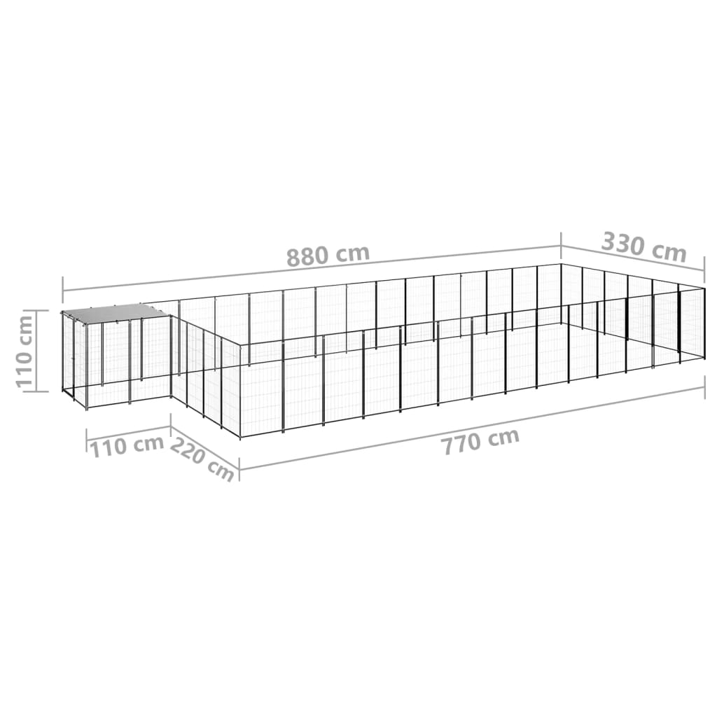 Pasji boks črn 26,62 m² jeklo