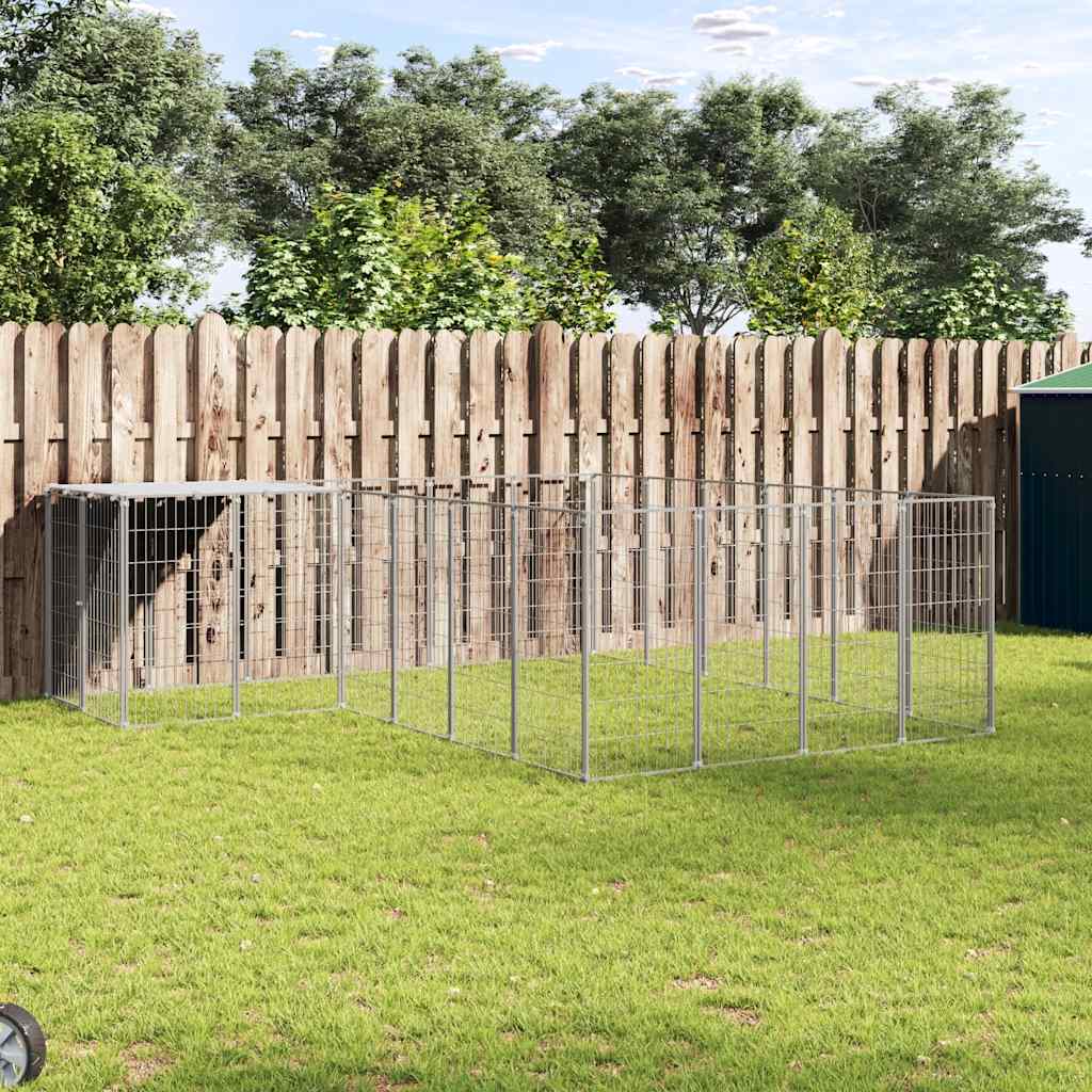 vidaXL Padoc pentru caini, argintiu, 8,47 m², otel