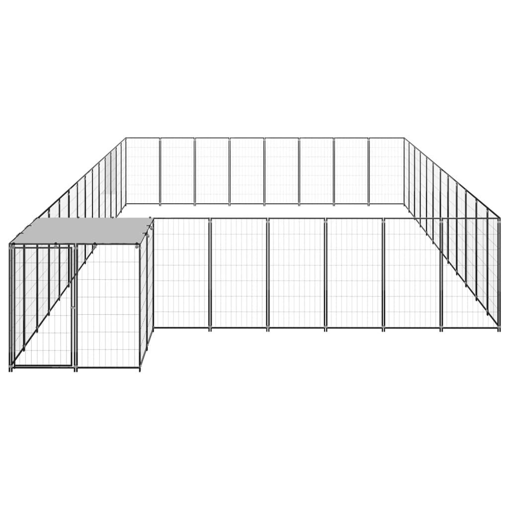 Chenil d'extérieur en acier noir pour chien - Panneaux à mailles - 770 x 440 x 110 cm - 30 m²
