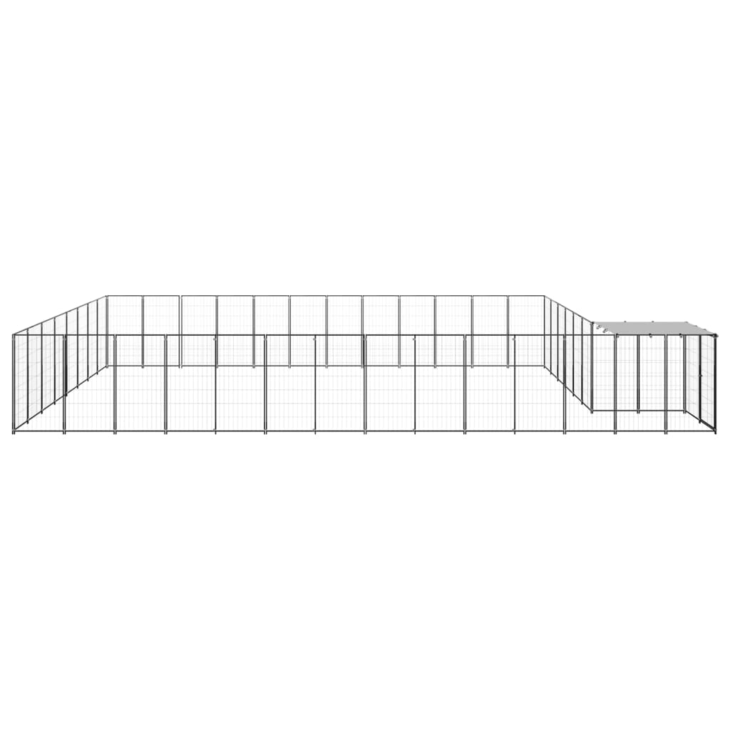 Chenil d'extérieur en acier noir pour chien - Panneaux à mailles - 770 x 440 x 110 cm - 30 m²