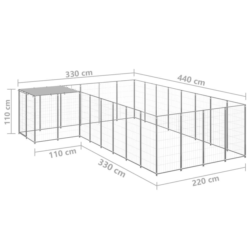 Chenil d'extérieur en acier galvanisé pour chien - Panneaux à mailles - 330 x 440 x 110 cm - 11 m²