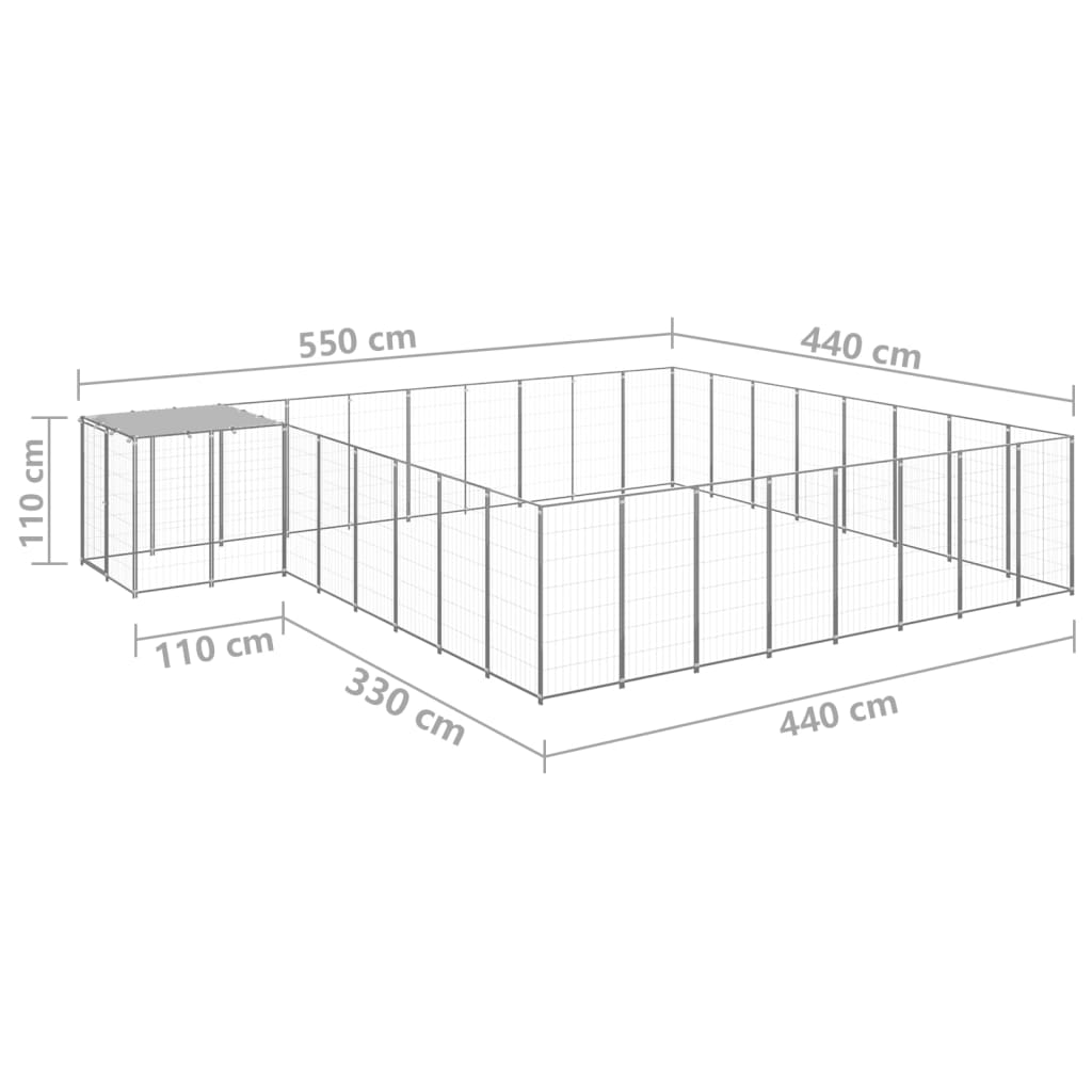 Chenil d'extérieur en acier galvanisé pour chien - Panneaux à mailles - 550 x 440 x 110 cm - 21 m²