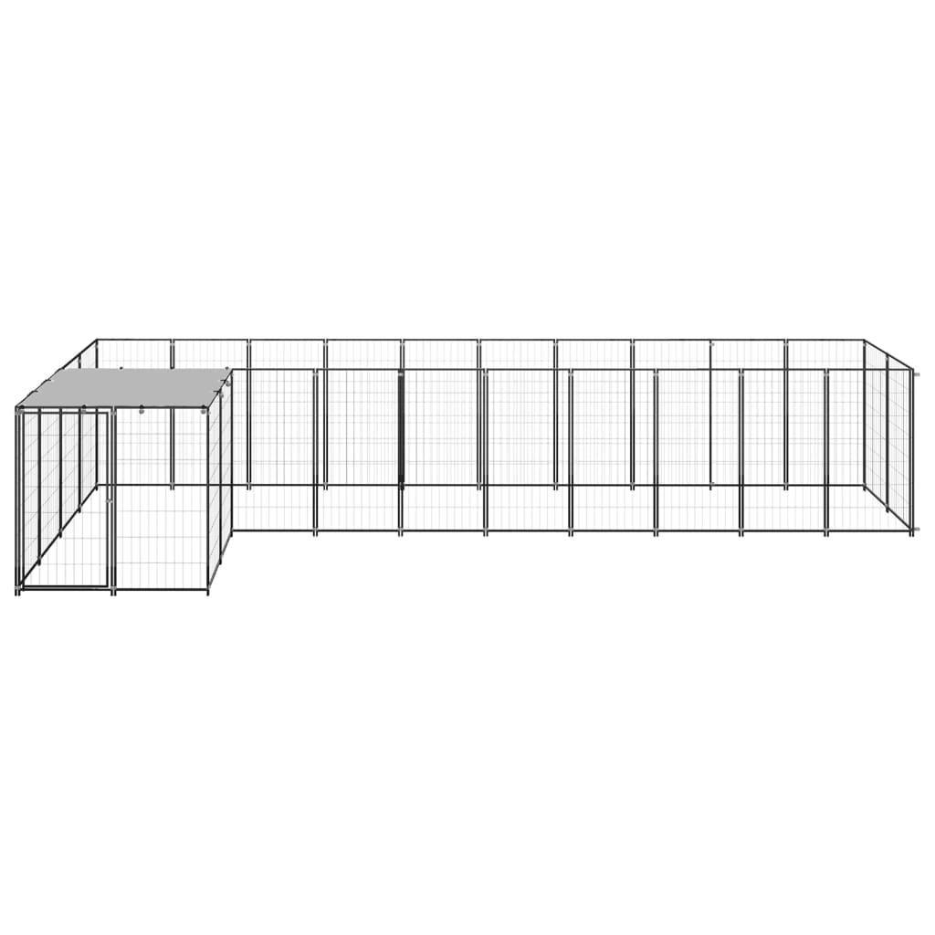 Chenil d'extérieur en acier noir pour chien - Panneaux à mailles- 220 x 550 x 110 cm - 7 m²