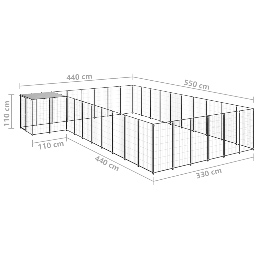 fekete acél kutyakennel 19,36 m²