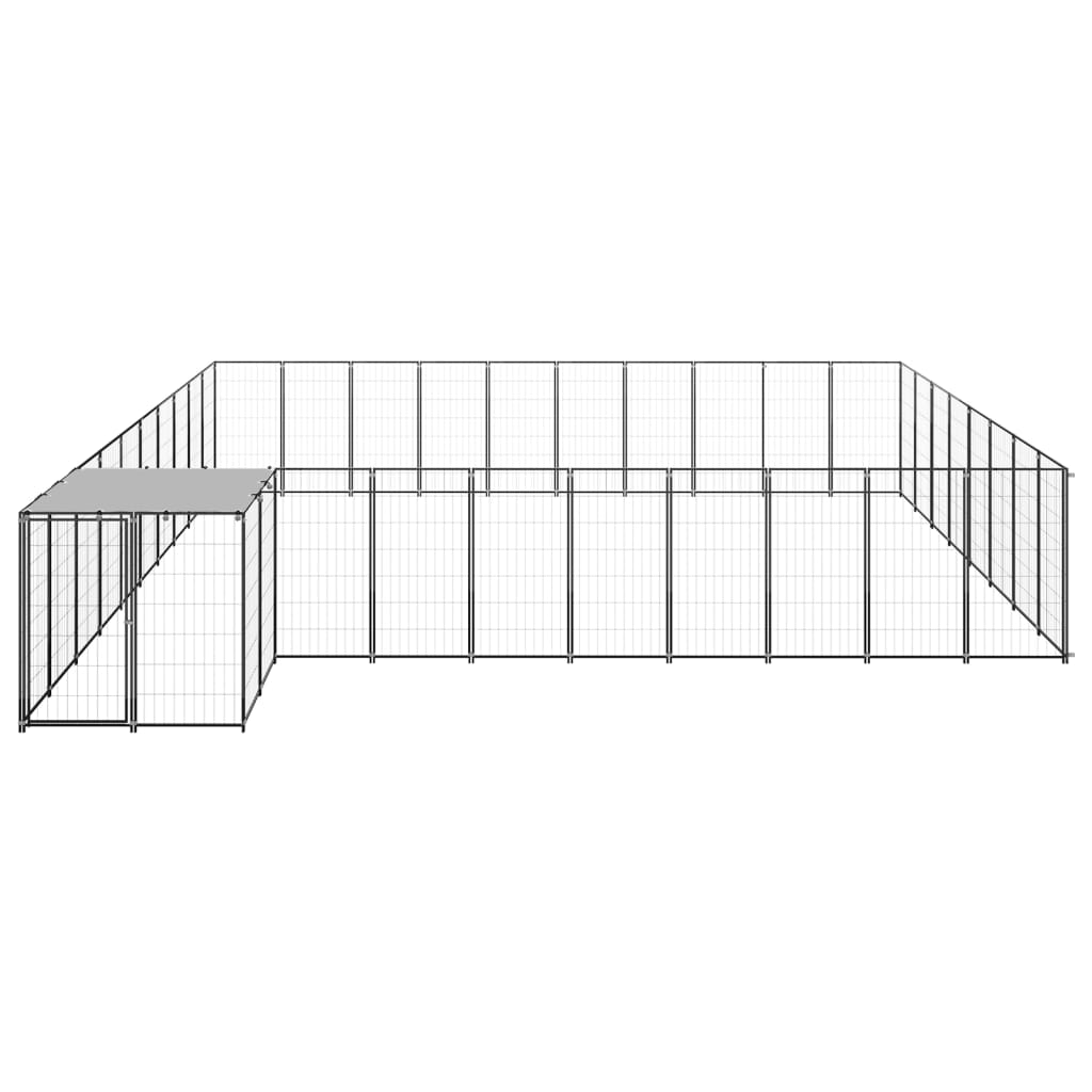 Chenil d'extérieur en acier noir pour chien - Panneaux à mailles - 550 x 550 x 110 cm - 25 m² Acier