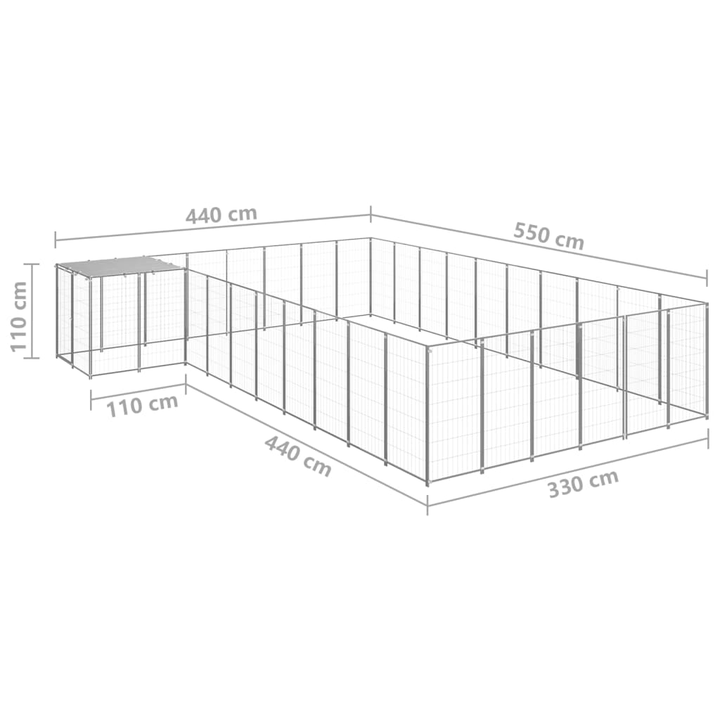 Chenil d'extérieur en acier galvanisé pour chien - Panneaux à mailles - 440 x 550 x 110 cm - 19 m²