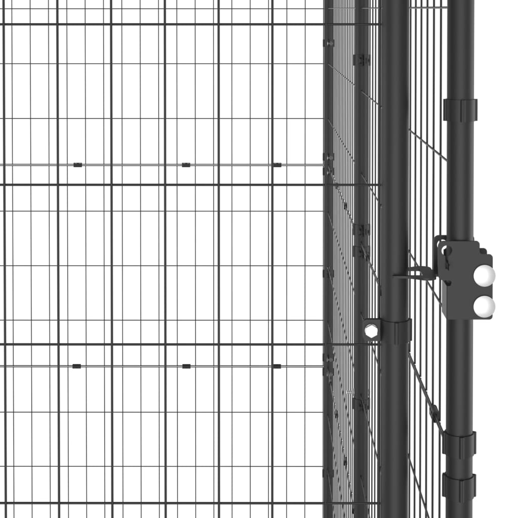 Chenil d’extérieur en acier noir avec toit pour chien – 2 chenils individuels - Panneaux à mailles – 220 x 220 x 180 cm – 5 m²