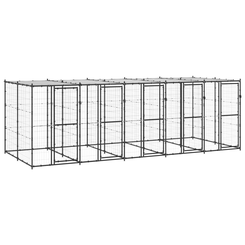 Chenil d’extérieur en acier noir avec toit pour chien – 5 chenils individuels - Panneaux à mailles – 550 x 220 x 180 cm - 10 m²