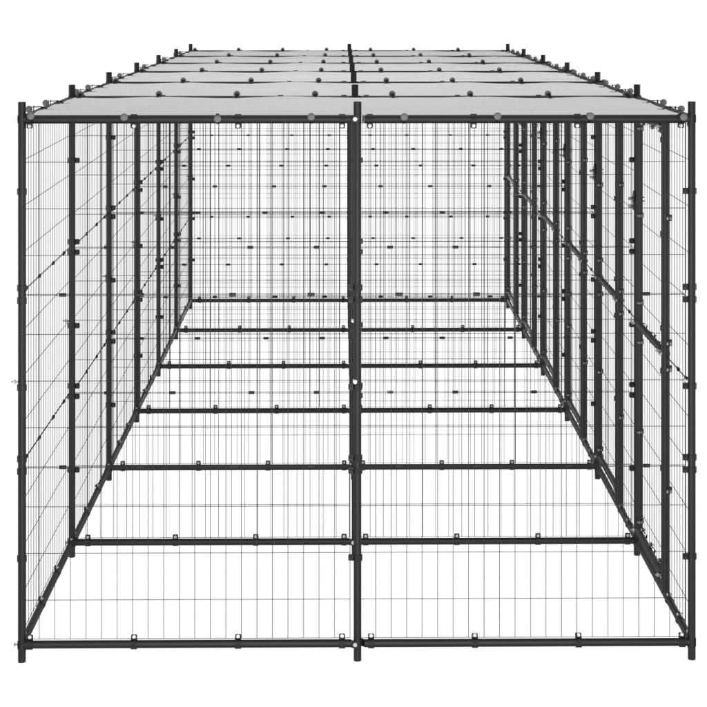 Chenil d’extérieur en acier noir avec toit pour chien – 6 chenils individuels - Panneaux à mailles – 660 x 220 x 180 cm - 15 m²