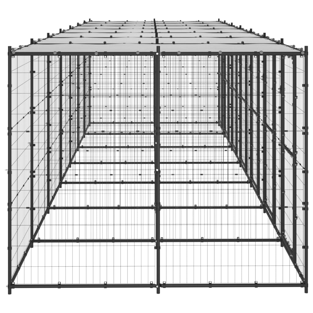 Chenil d’extérieur en acier noir avec toit pour chien – 7 chenils individuels - Panneaux à mailles – 770 x 220 x 180 - 15 m²