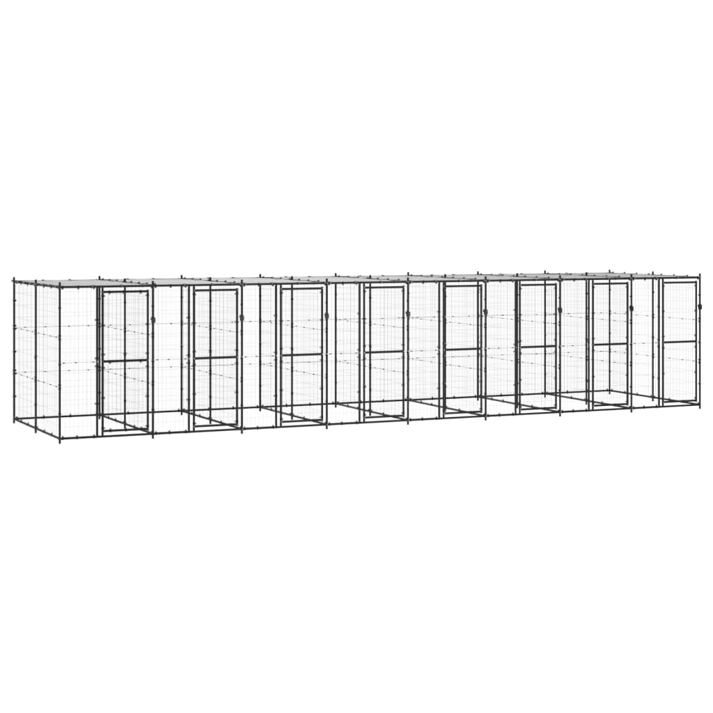 vidaXL Padoc pentru câini de exterior cu acoperiș, 19,36 m², oțel vidaxl.ro