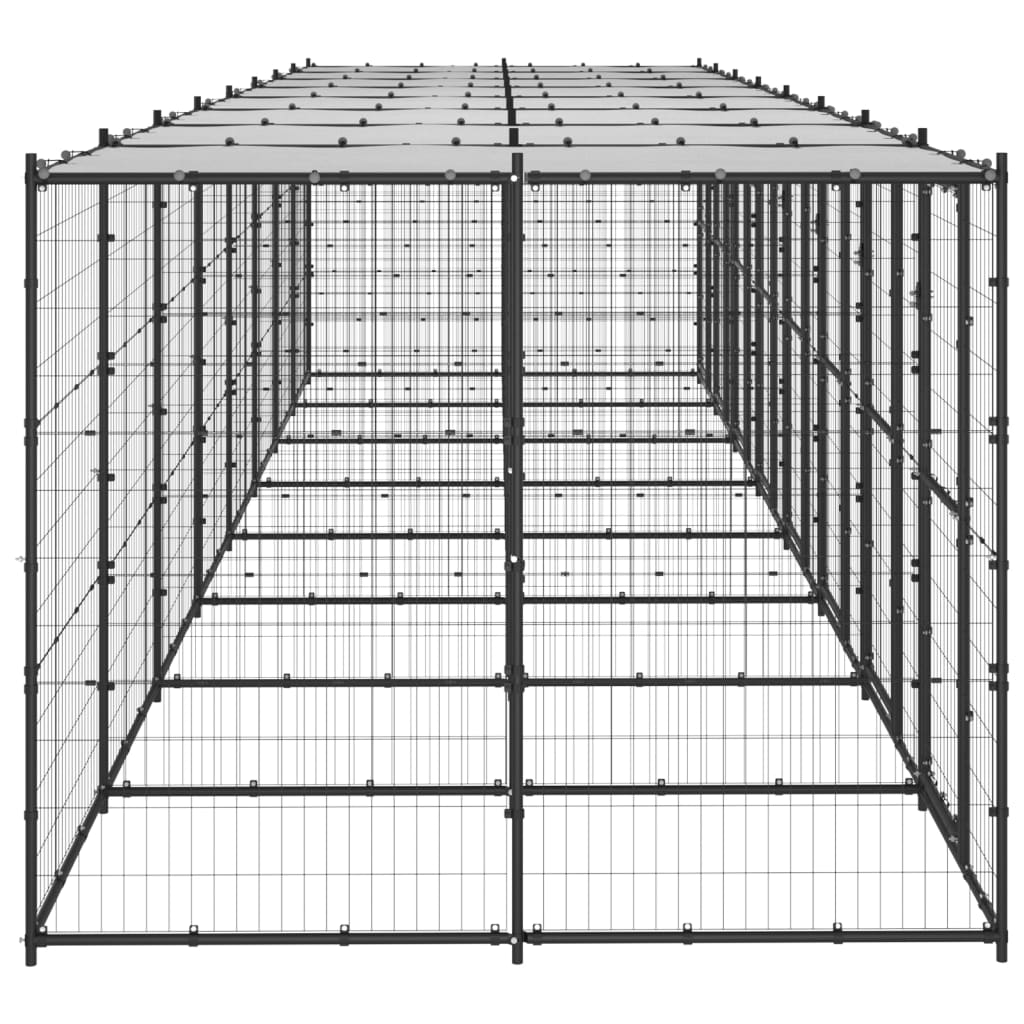 Chenil d’extérieur en acier noir avec toit pour chien – 8 chenils individuels - Panneaux à mailles – 880 x 220 x 180 cm - 20 m²