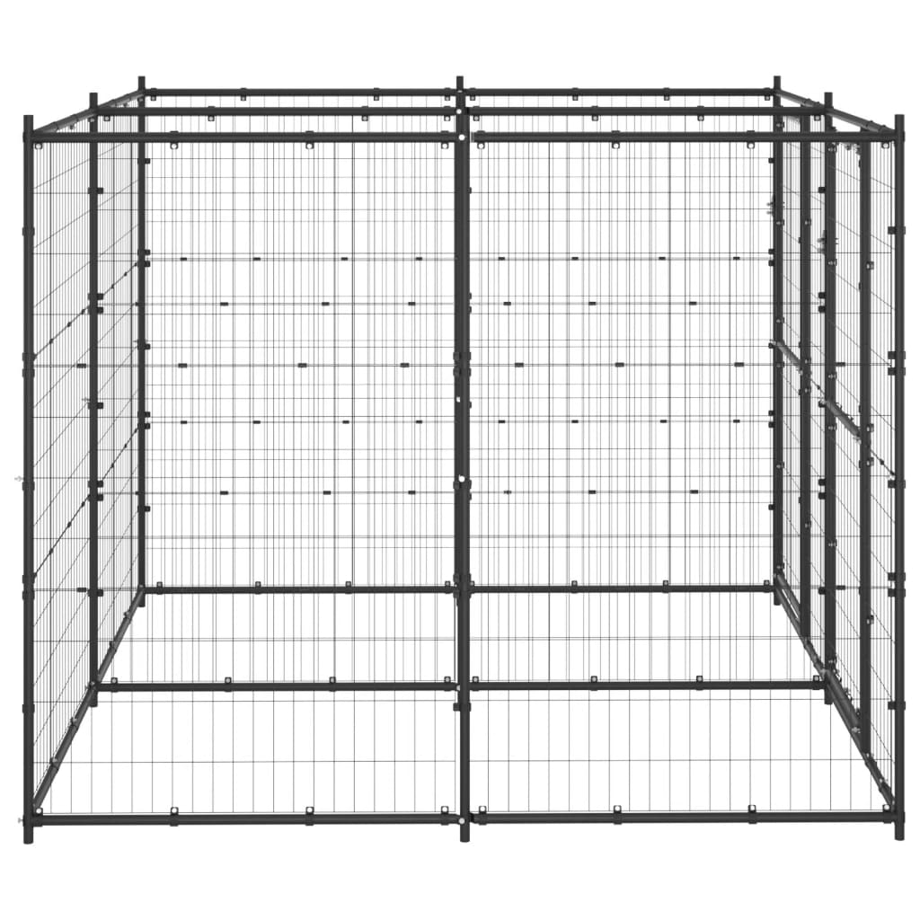 Chenil d’extérieur en acier noir pour chien - 2 chenils individuels modulables – Panneaux à mailles – 220 x 220 x 180 cm – 5 m²
