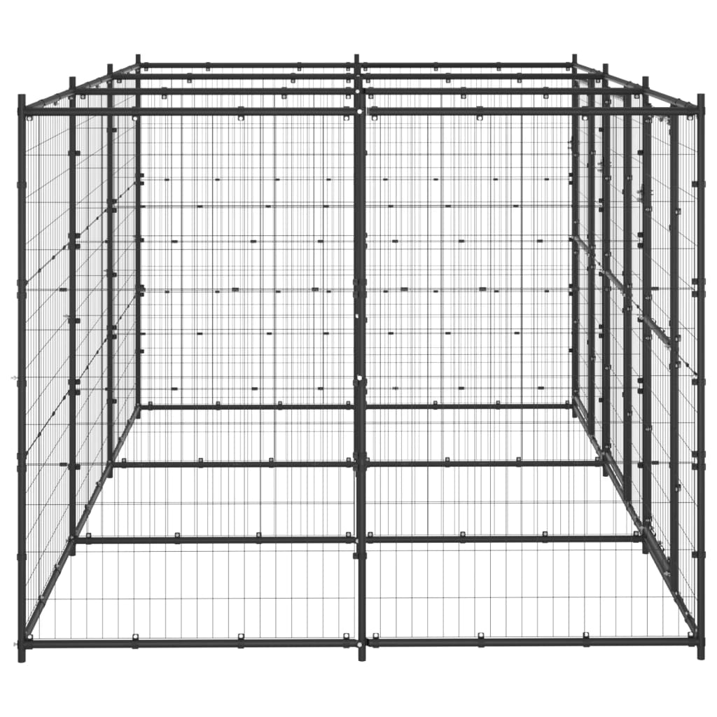 Chenil d’extérieur en acier noir pour chien – 3 chenils individuels - Panneaux à mailles – 330 x 220 x 180 cm – 7 m²