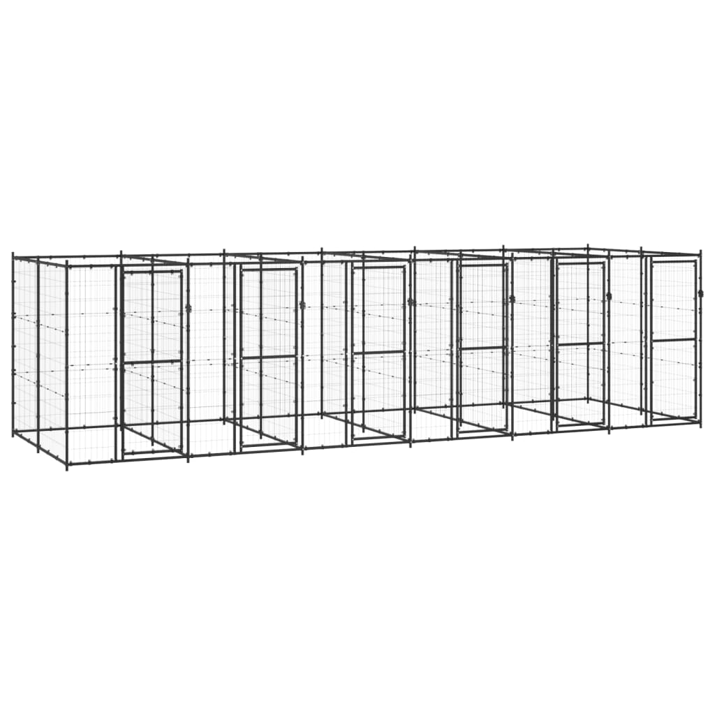 Chenil d’extérieur en acier noir pour chien – 6 chenils individuels - Panneaux à mailles – 660 x 220 x 180 cm - 15 m²