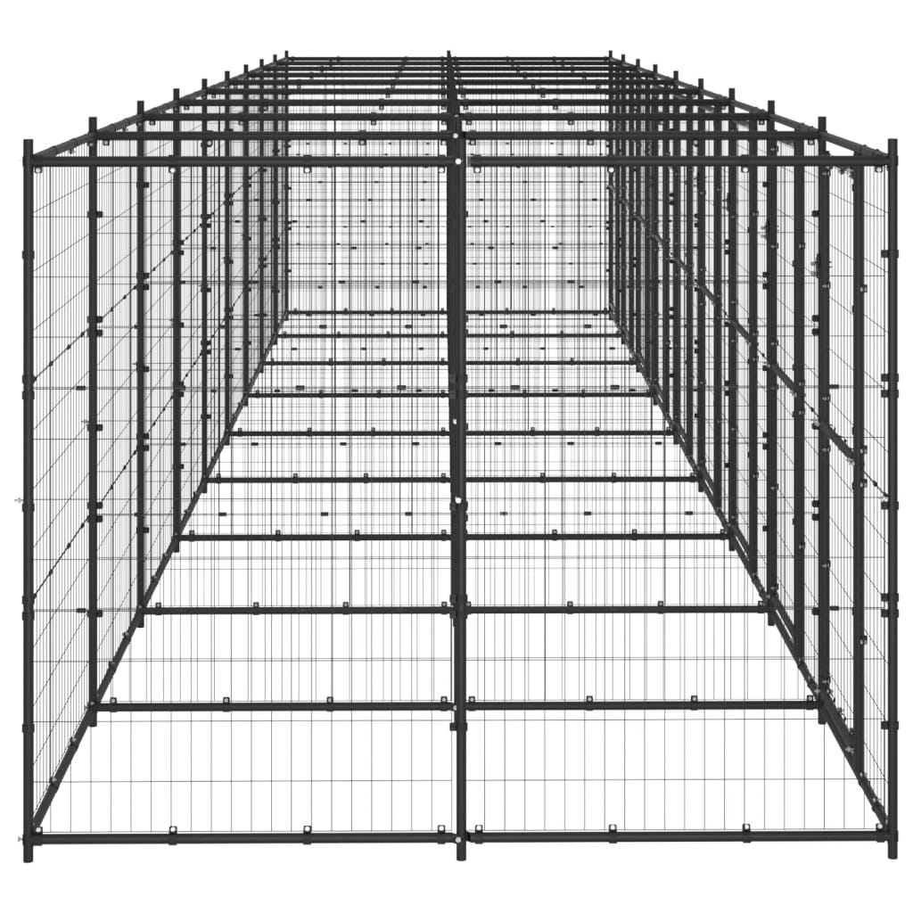Chenil d’extérieur en acier noir pour chien – 9 chenils individuels - Panneaux à mailles – 990 x 220 x 180 cm - 20 m²