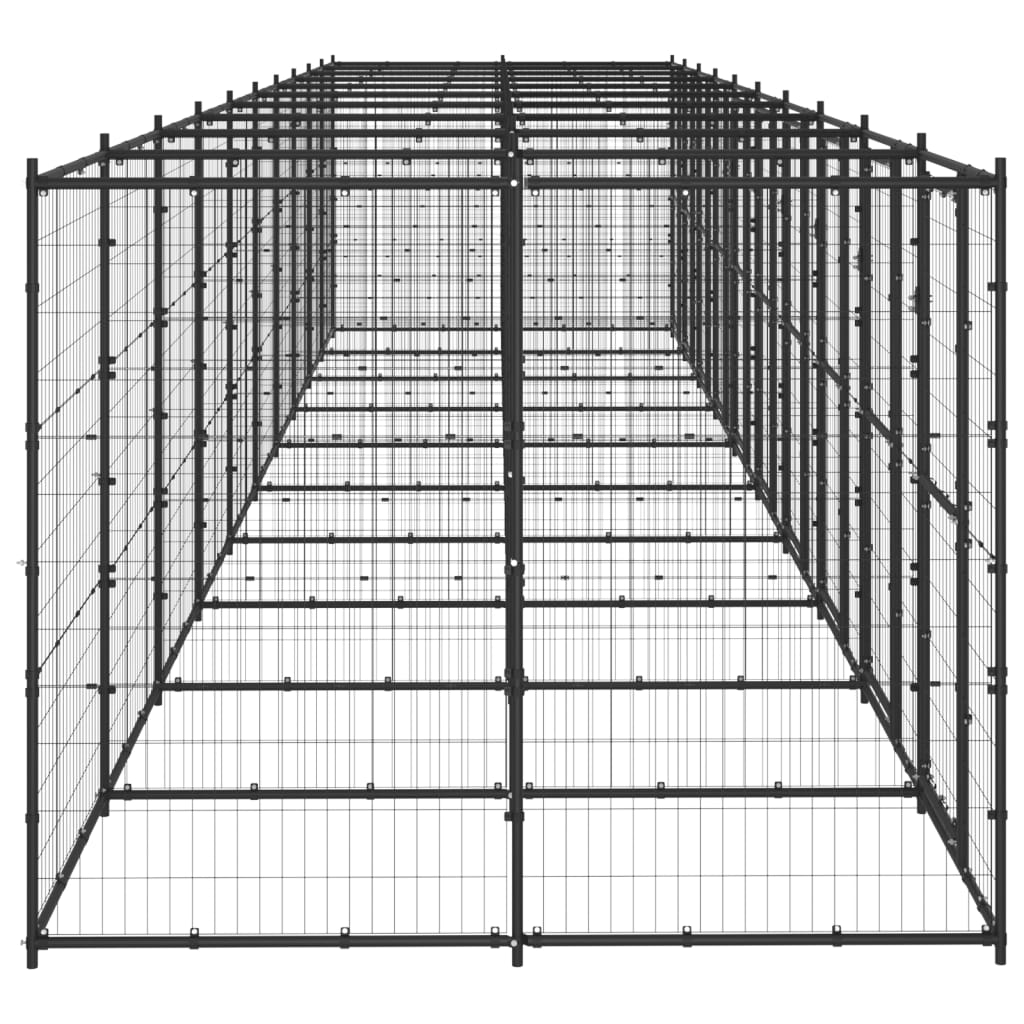 Chenil d’extérieur en acier noir pour chien – 10 chenils individuels - Panneaux à mailles – 1100 x 220 x 180 cm - 25m²