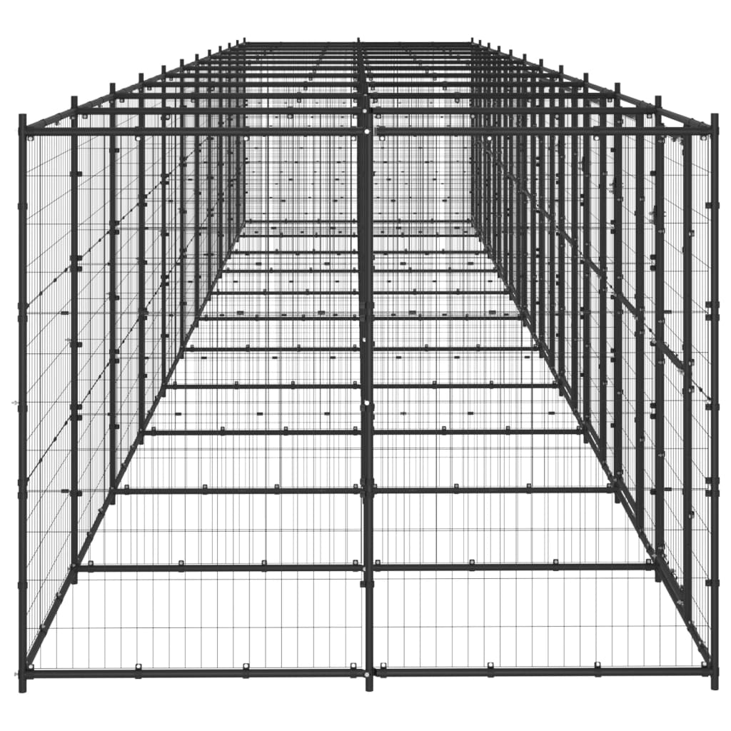 Chenil d’extérieur en acier noir pour chien – 11 chenils individuels - Panneaux à mailles – 1210 x 220 x 180 cm - 25m²