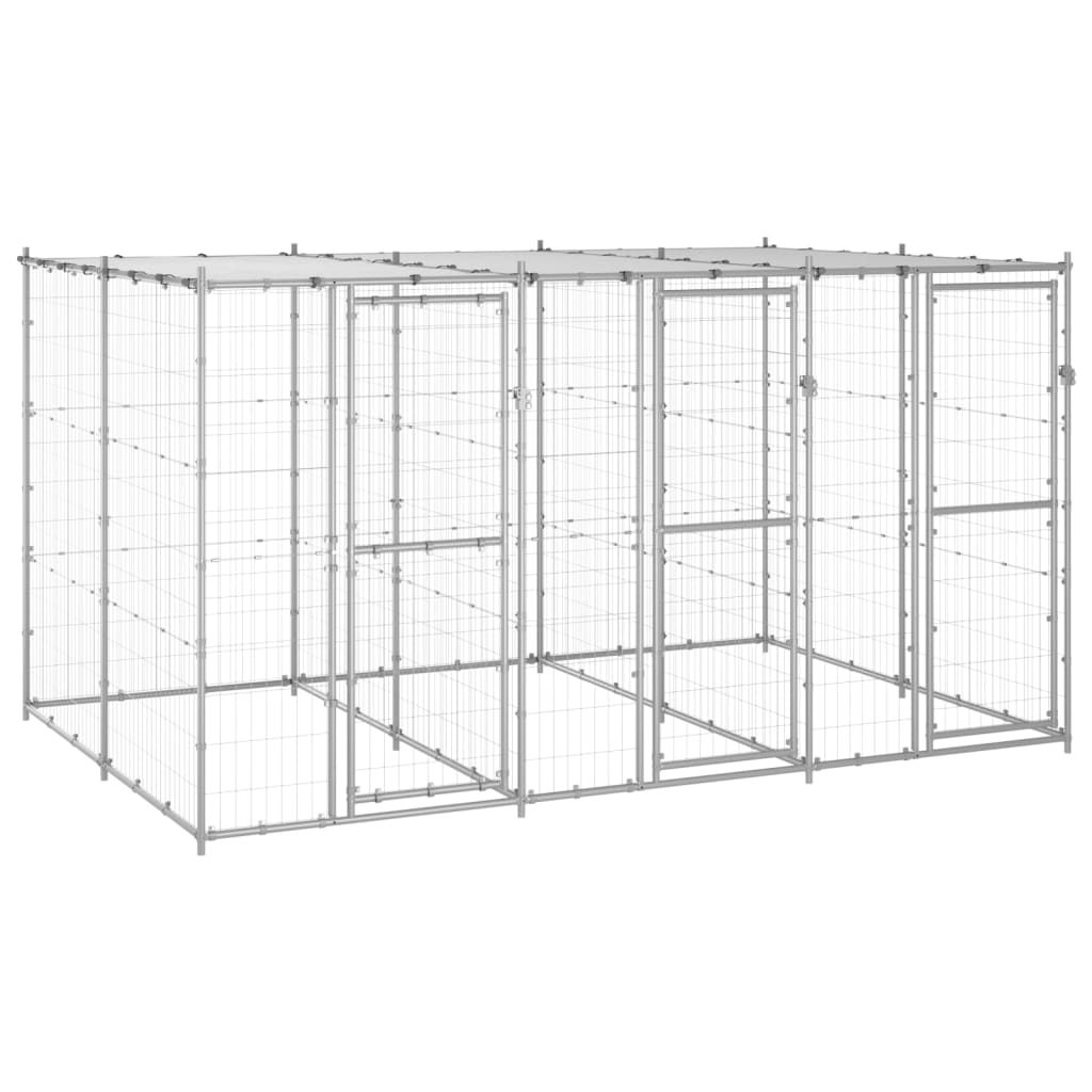 Chenil d’extérieur en acier galvanisé pour chien – 3 chenils individuels - Panneaux à mailles – 330 x 220 x 180 cm – 7 m²