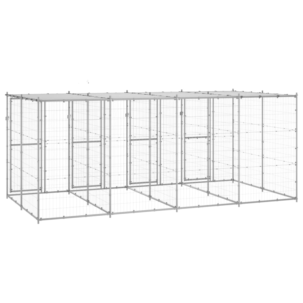 Chenil d’extérieur en acier galvanisé pour chien – 4 chenils individuels - Panneaux à mailles – 440 x 220 x 180 cm – 10 m²