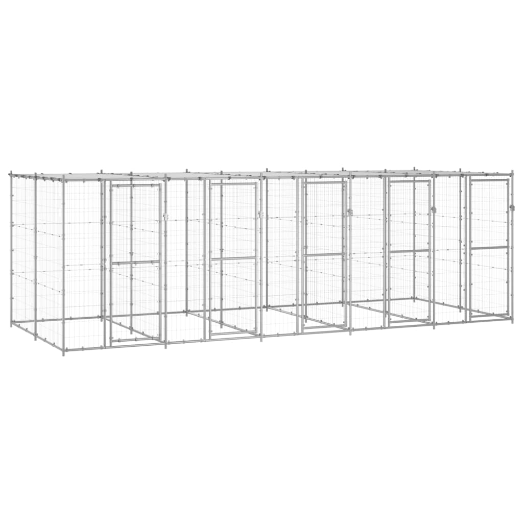 vidaXL Padoc câini de exterior cu acoperiș, 12,1 m², oțel galvanizat