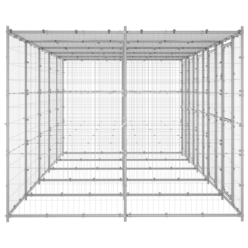 Thumbnail - vidaXL Outdoor-Hundezwinger mit Überdachung Verzinkter Stahl 12,1 m²