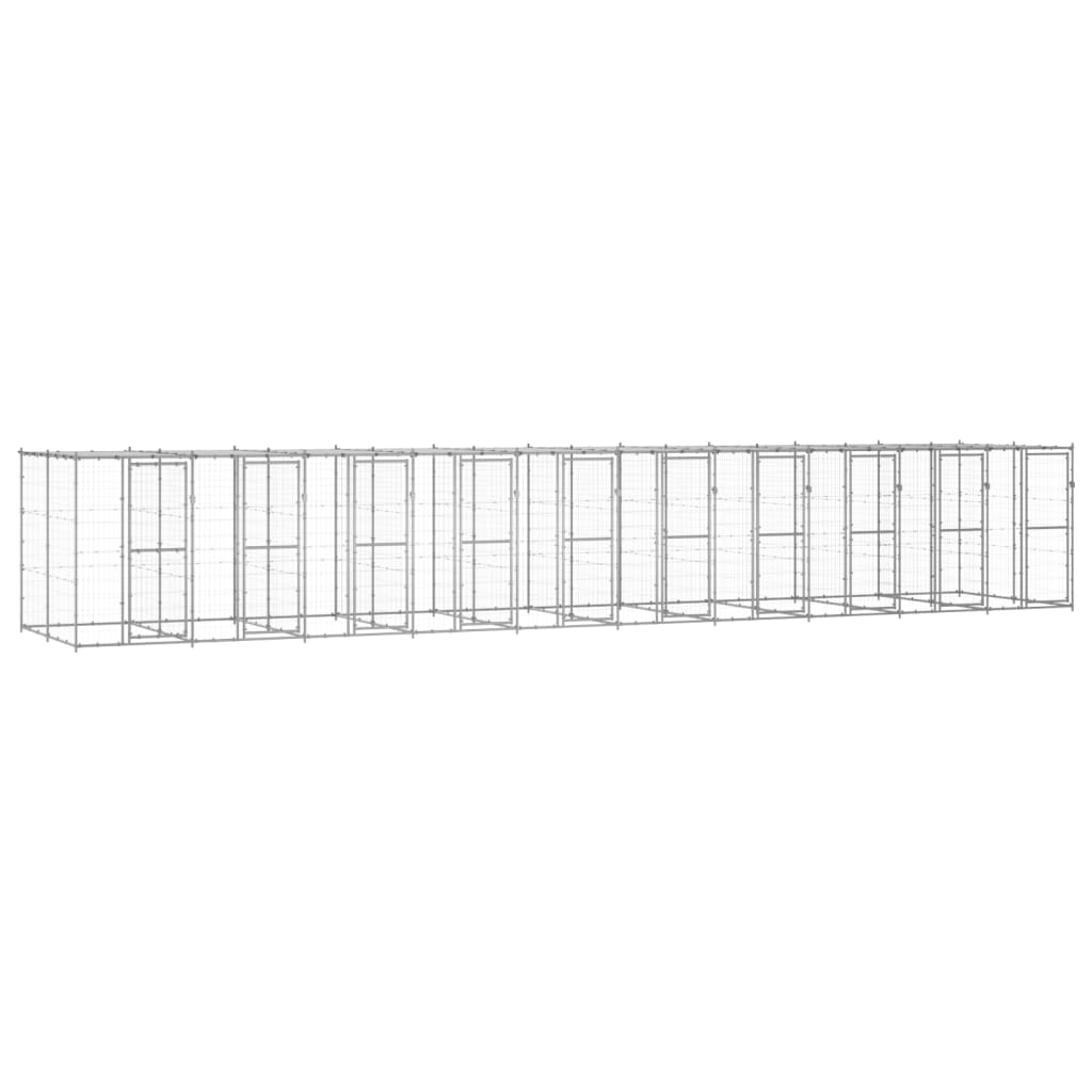 vidaXL Padoc câini de exterior cu acoperiș, 24,2 m², oțel galvanizat