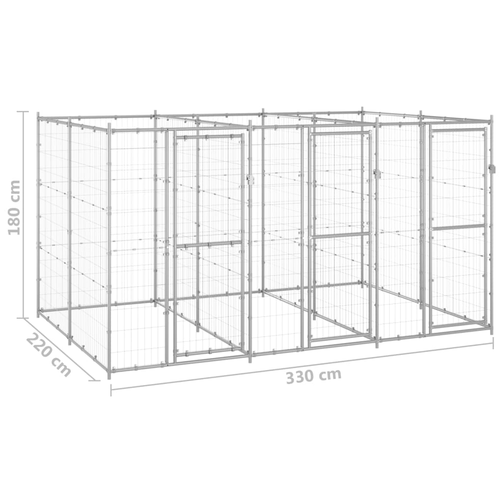 kültéri horganyozott acél kutyakennel 7,26 m²