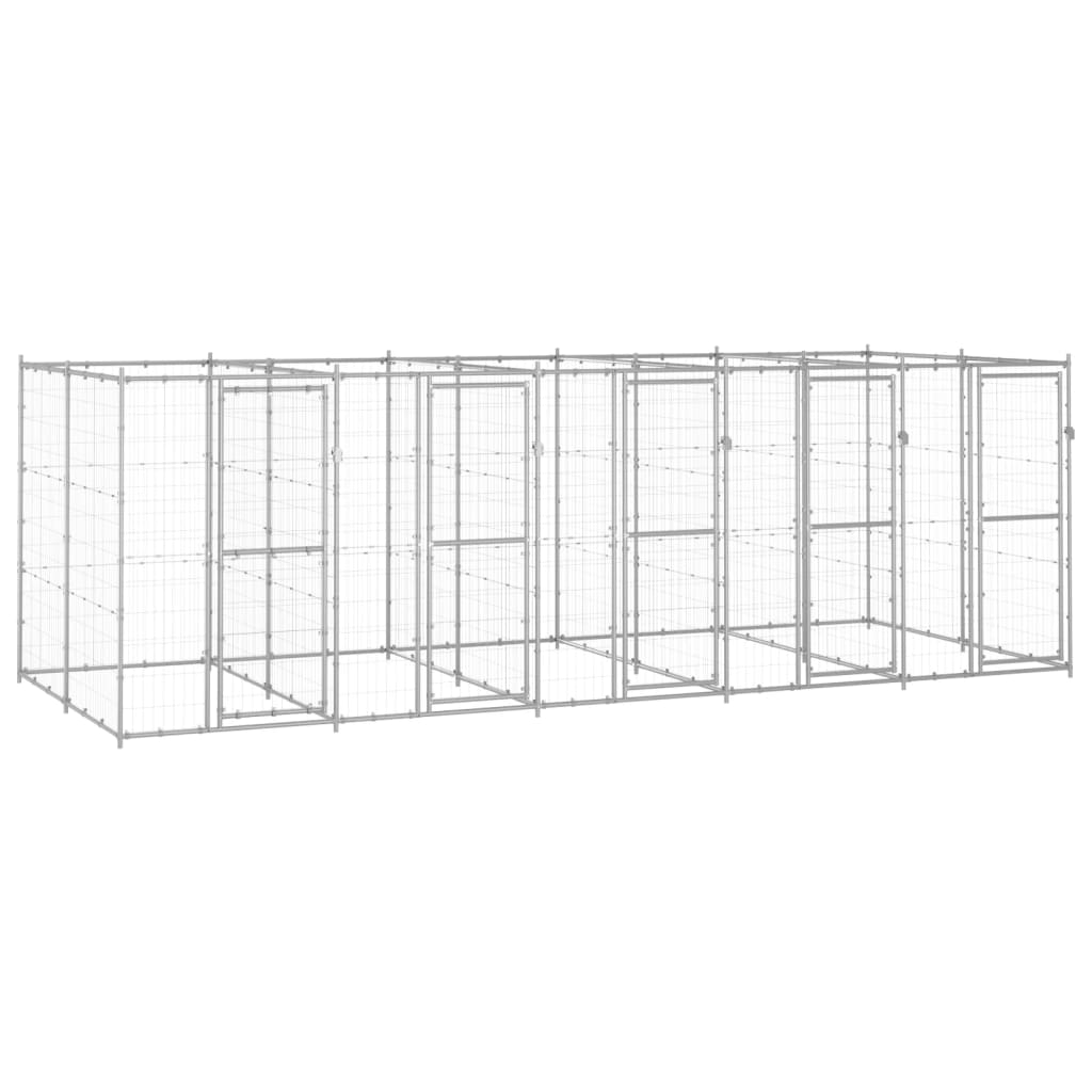 Chenil d’extérieur en acier galvanisé pour chien – 5 chenils individuels - Panneaux à mailles – 550 x 220 x 180 cm – 12 m²