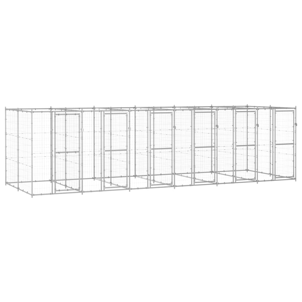 Chenil d’extérieur en acier galvanisé pour chien – 6 chenils individuels - Panneaux à mailles – 660 x 220 x 180 cm – 15 m²