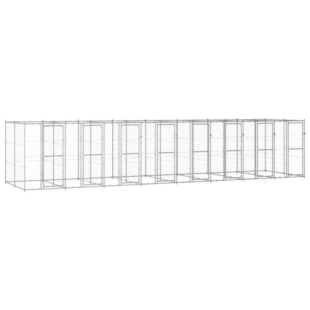 Chenil d’extérieur en acier galvanisé pour chien – 8 chenils individuels - Panneaux à mailles – 880 x 220 x 180 cm – 19 m²