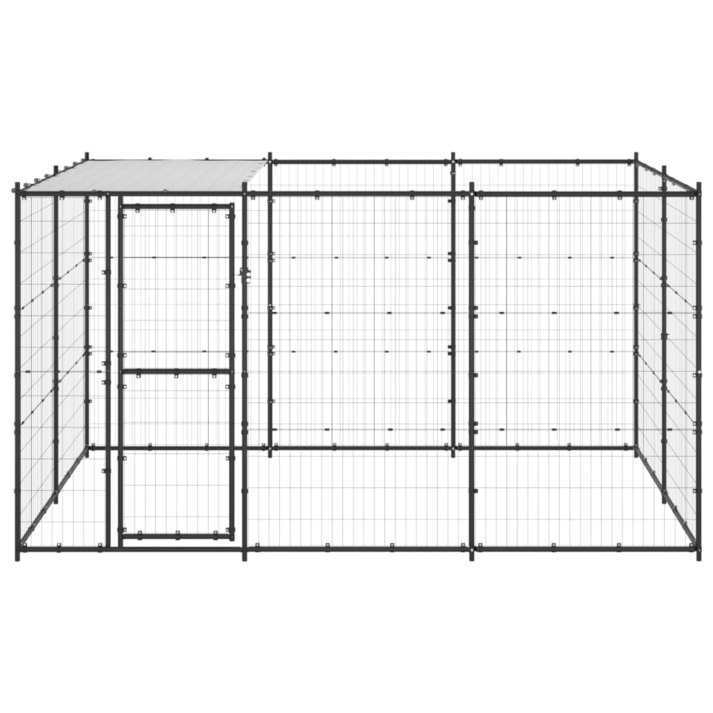 Chenil d'extérieur en acier noir pour chien - Panneaux à mailles- 330 x 220 x 180 cm - 7 m²