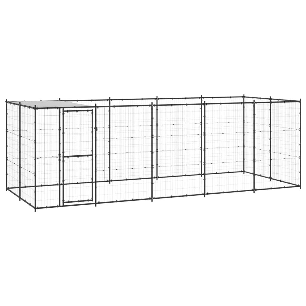 Chenil d'extérieur en acier noir pour chien - Panneaux à mailles - 550 x 220 x 180 cm - 10 m²