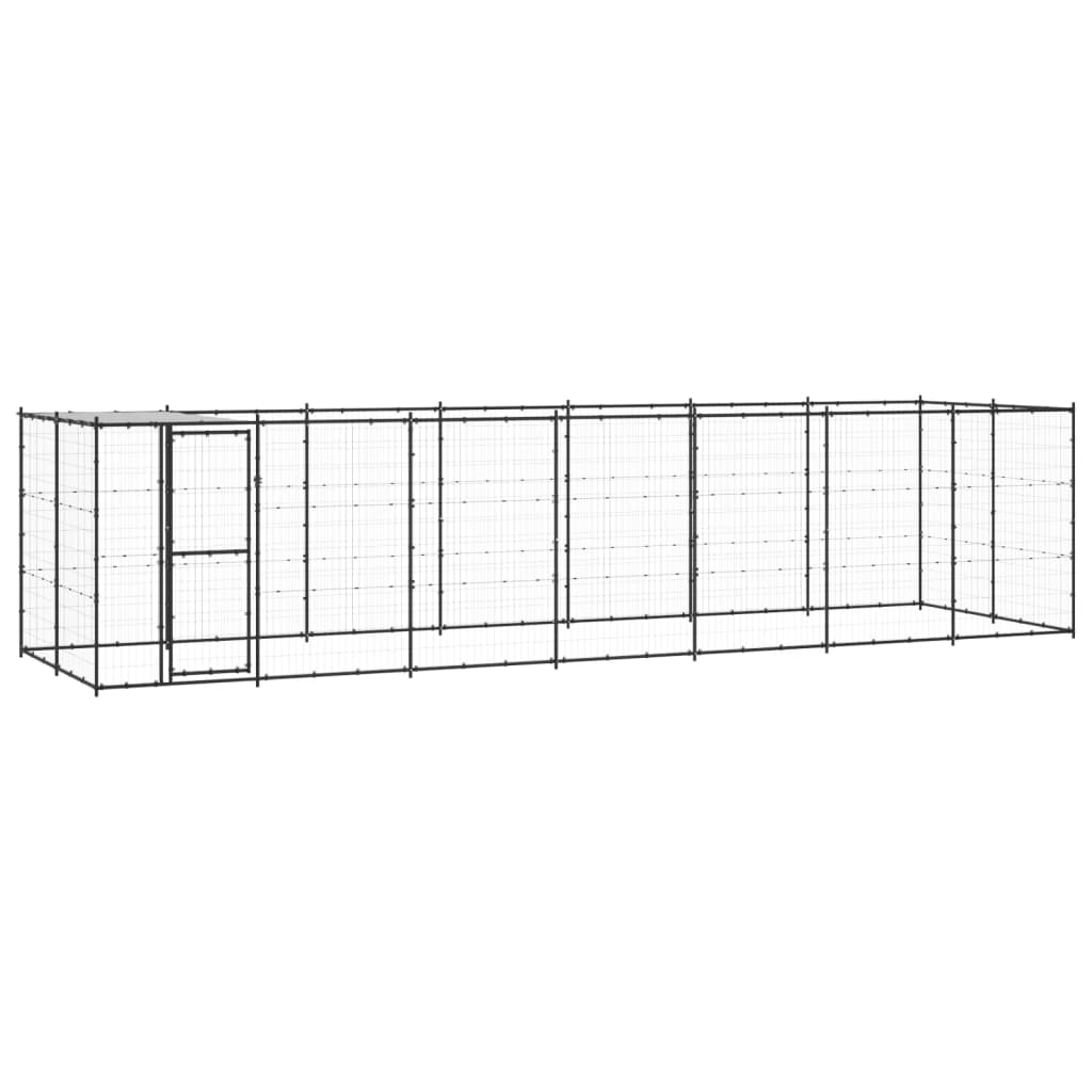 Chenil d'extérieur en acier noir pour chien - Panneaux à mailles - 770 x 220 x 180 cm - 15 m²