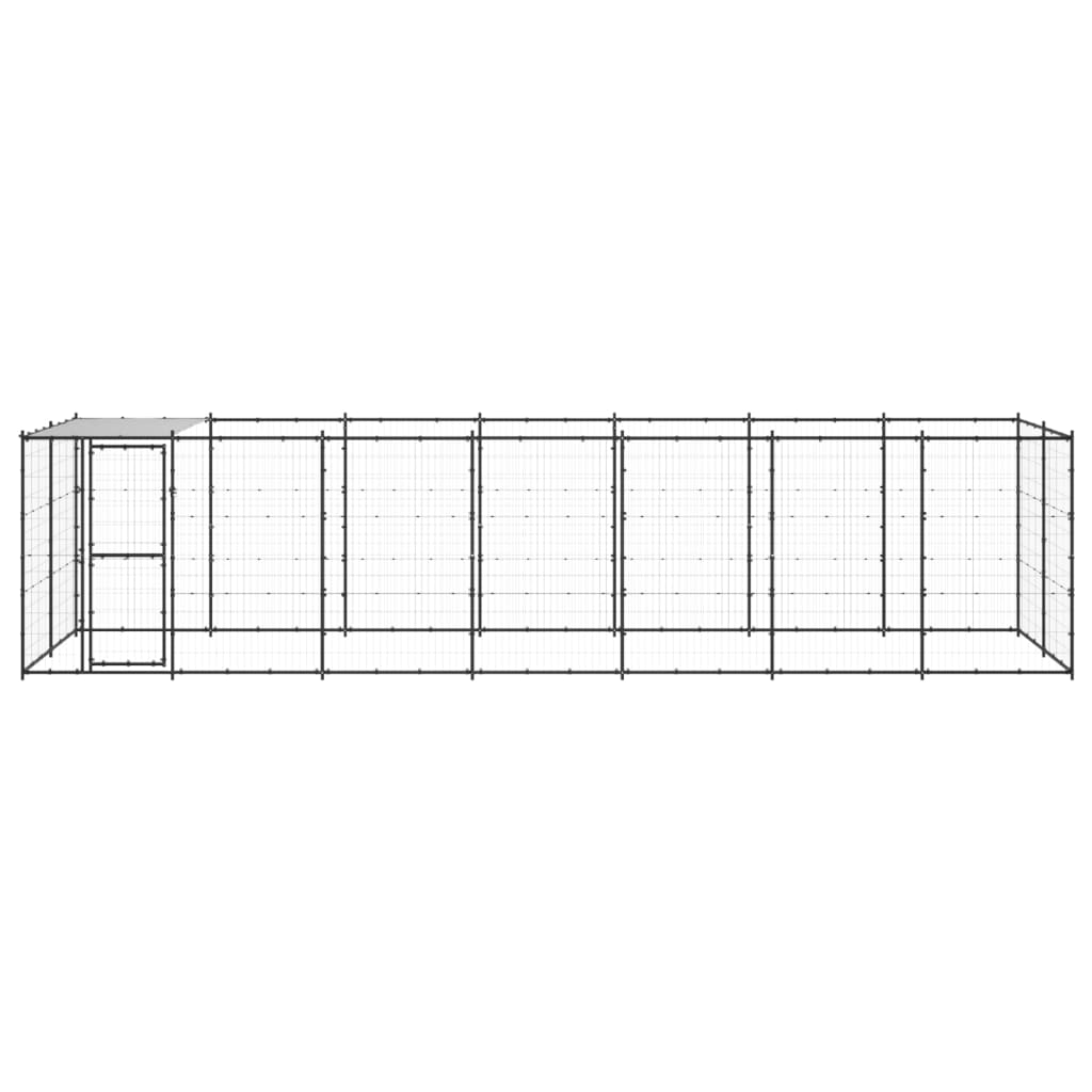 Chenil d'extérieur en acier noir pour chien - Panneaux à mailles - 770 x 220 x 180 cm - 15 m²