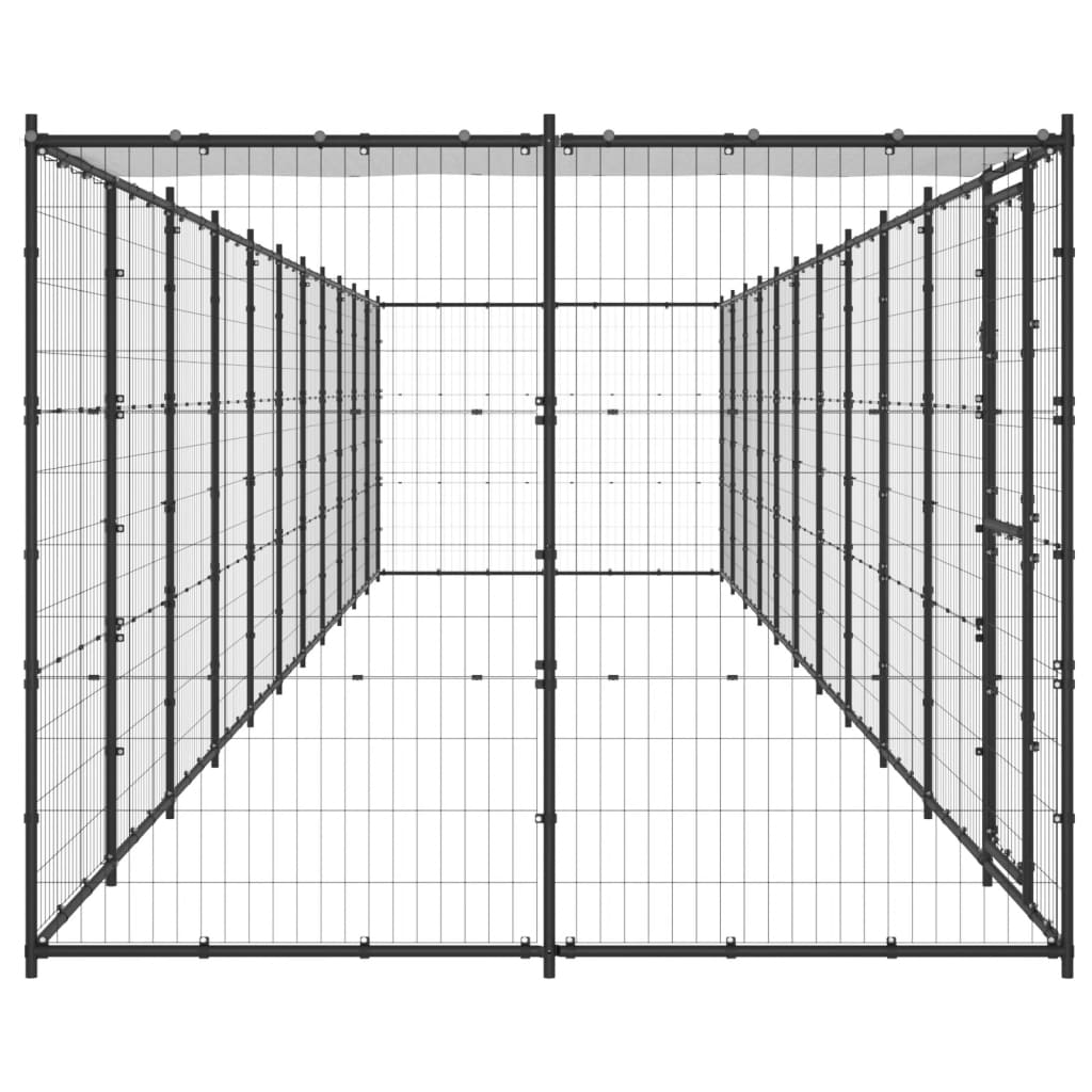 Chenil d'extérieur en acier noir pour chien - Panneaux à mailles - 1210 x 220 x 180 cm - 25 m²