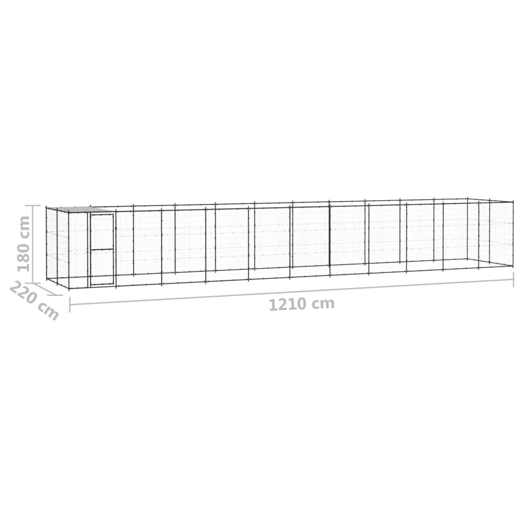 Chenil d'extérieur en acier noir pour chien - Panneaux à mailles - 1210 x 220 x 180 cm - 25 m²