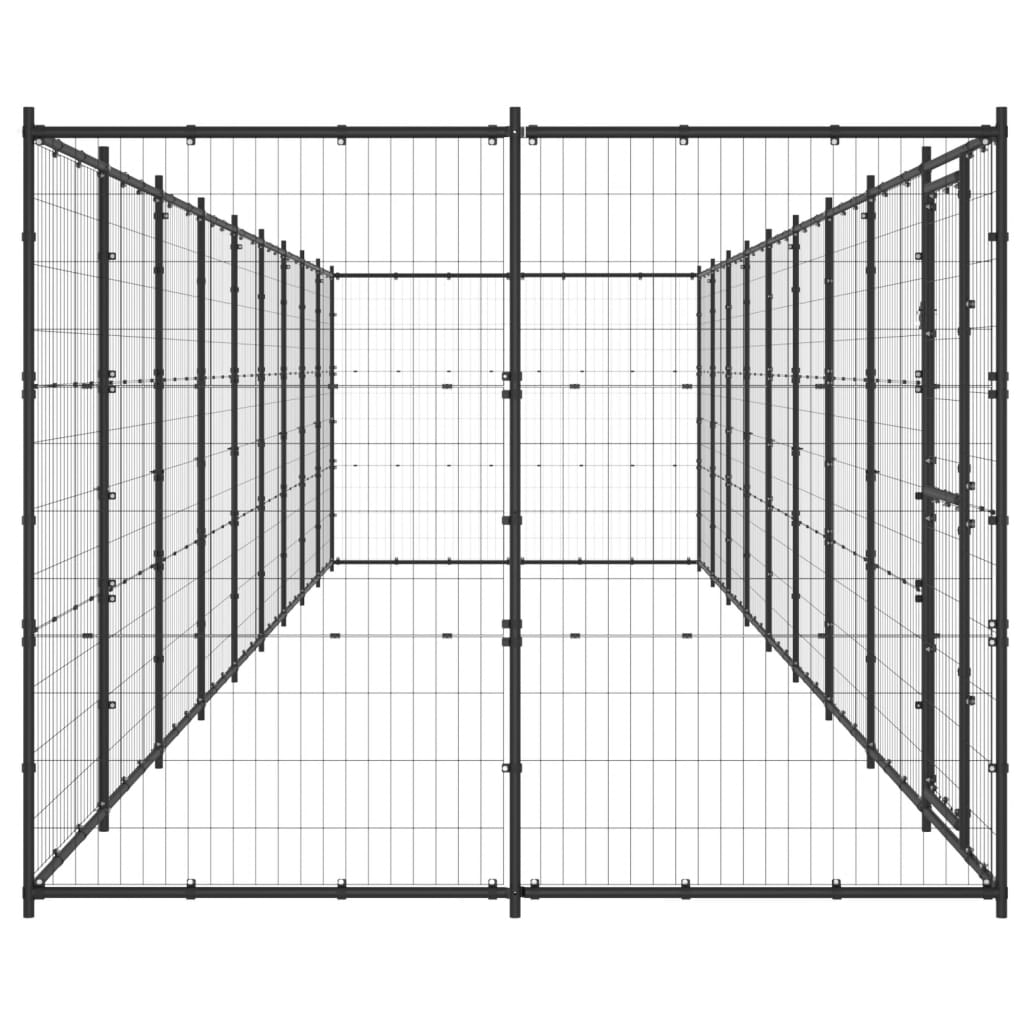 Chenil d'extérieur en acier noir pour chien - Panneaux à barreaux - 990 x 220 x 180 cm - 22 m²