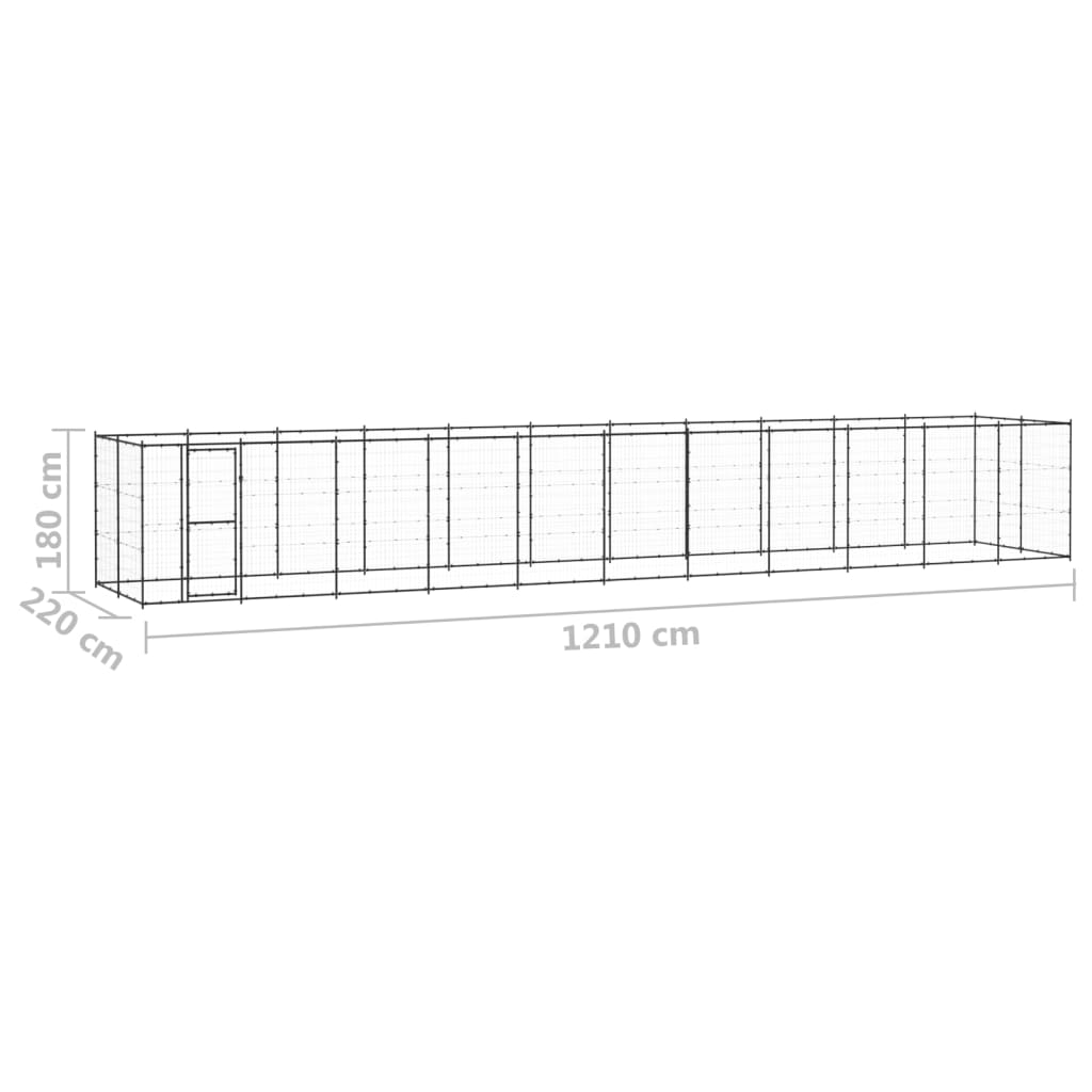 Chenil d'extérieur en acier noir pour chien - Panneaux à barreaux - 1210 x 220 x 180 cm - 27 m²
