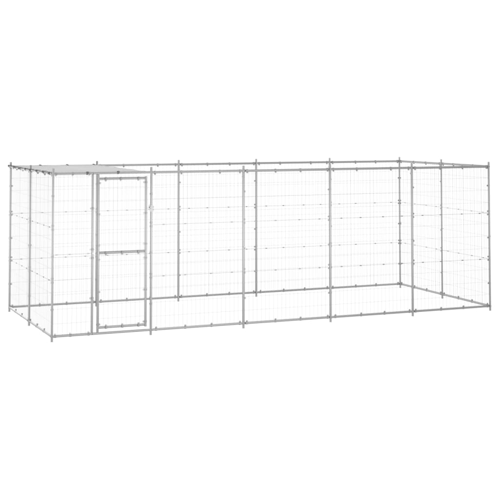 Image of vidaXL Outdoor Dog Kennel Galvanised Steel with Roof 12.1 m²