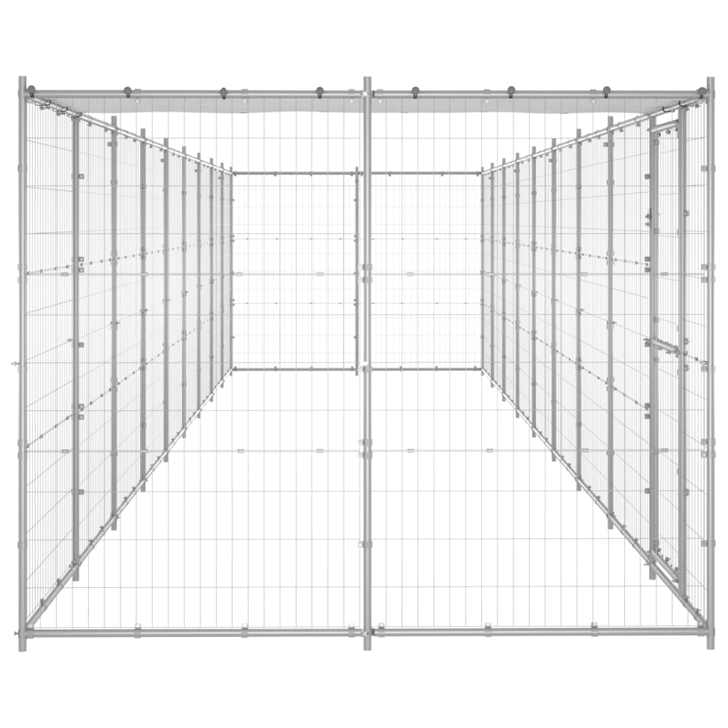 Chenil d'extérieur en acier galvanisé pour chien - Panneaux à mailles - 990 x 220 x 180 cm - 20 m²