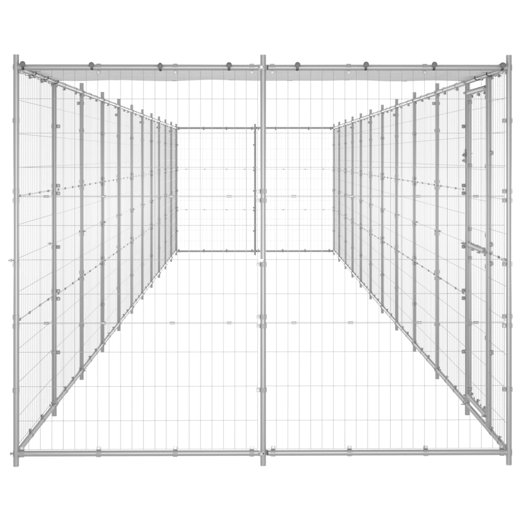 Chenil d'extérieur en acier galvanisé pour chien - Panneaux à mailles - 1210 x 220 x 180 cm - 25 m²