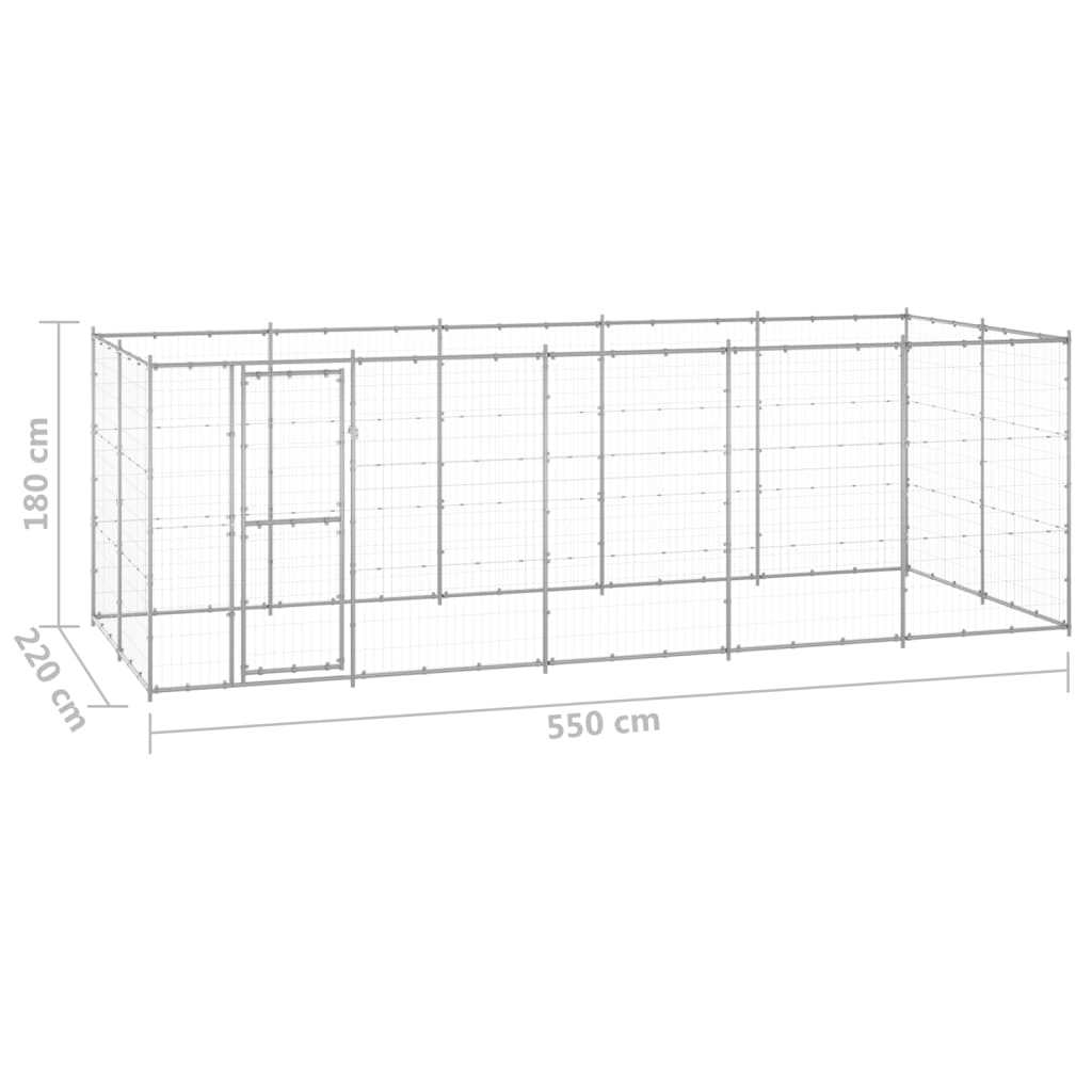 kültéri horganyozott acél kutyakennel 12,1 m²