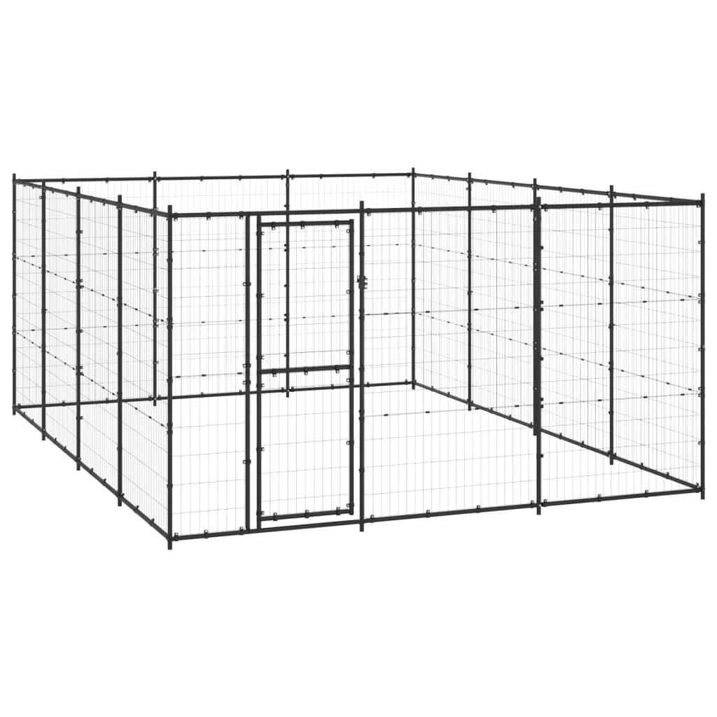 Chenil d’extérieur en acier noir pour chien – Panneaux à mailles – 330 x 440 x 180 – 15 m²