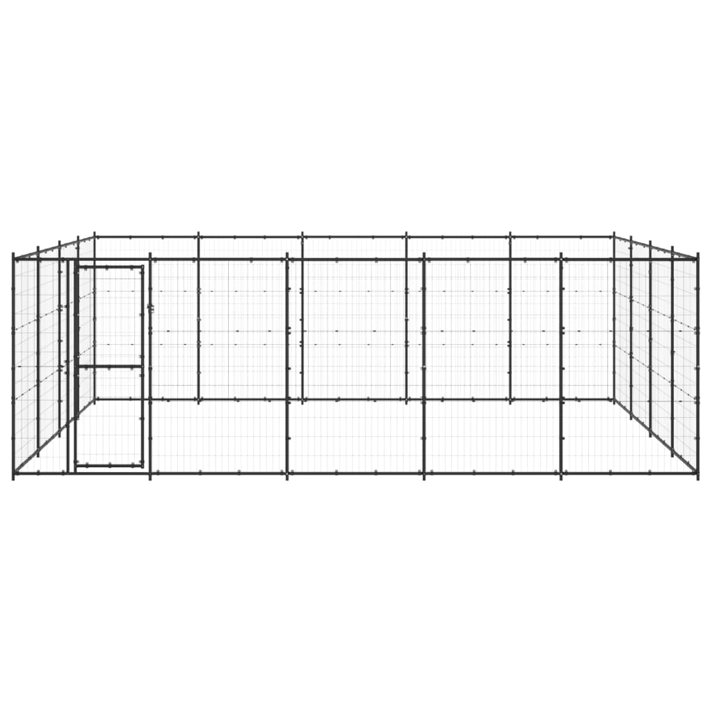 Chenil d'extérieur en acier noir pour chien - Panneaux à barreaux - 550 x 440 x 180 cm - 24 m²