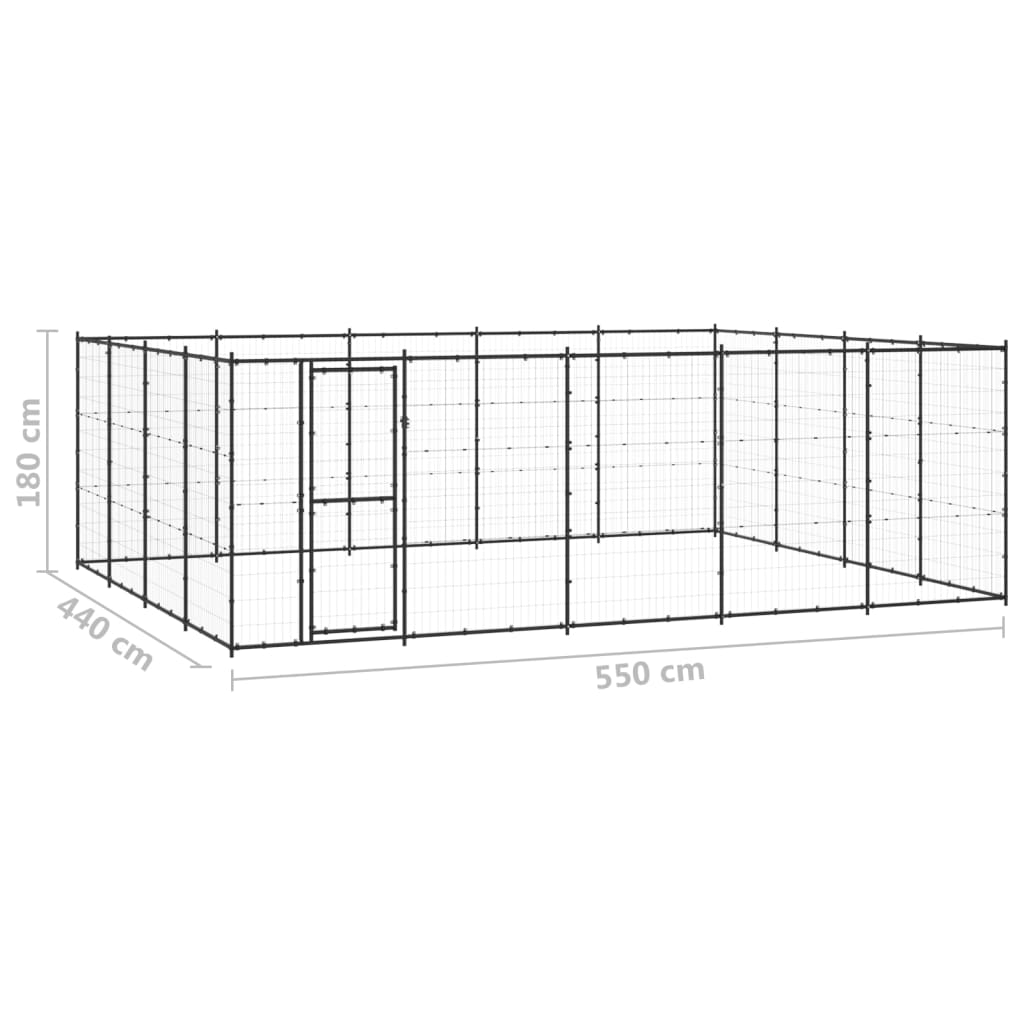 Chenil d'extérieur en acier noir pour chien - Panneaux à barreaux - 550 x 440 x 180 cm - 24 m²
